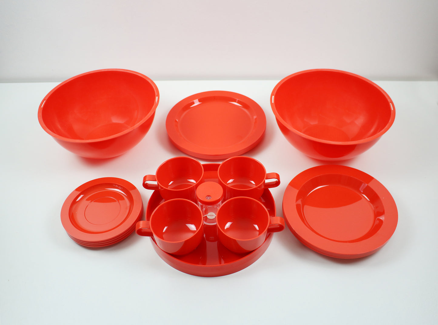Carlo Vigloni for Guzzini - 1970s orange Pic Boll afternoon tea picnic set - unused vintage stock - rare version