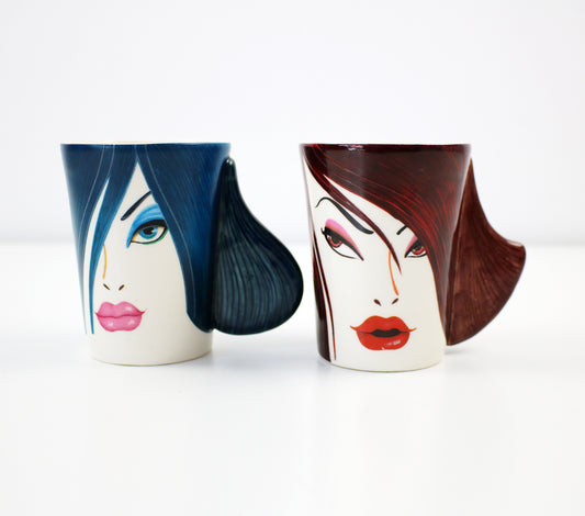 Pair of Ayaira Homestores Thailand graphic lady mugs