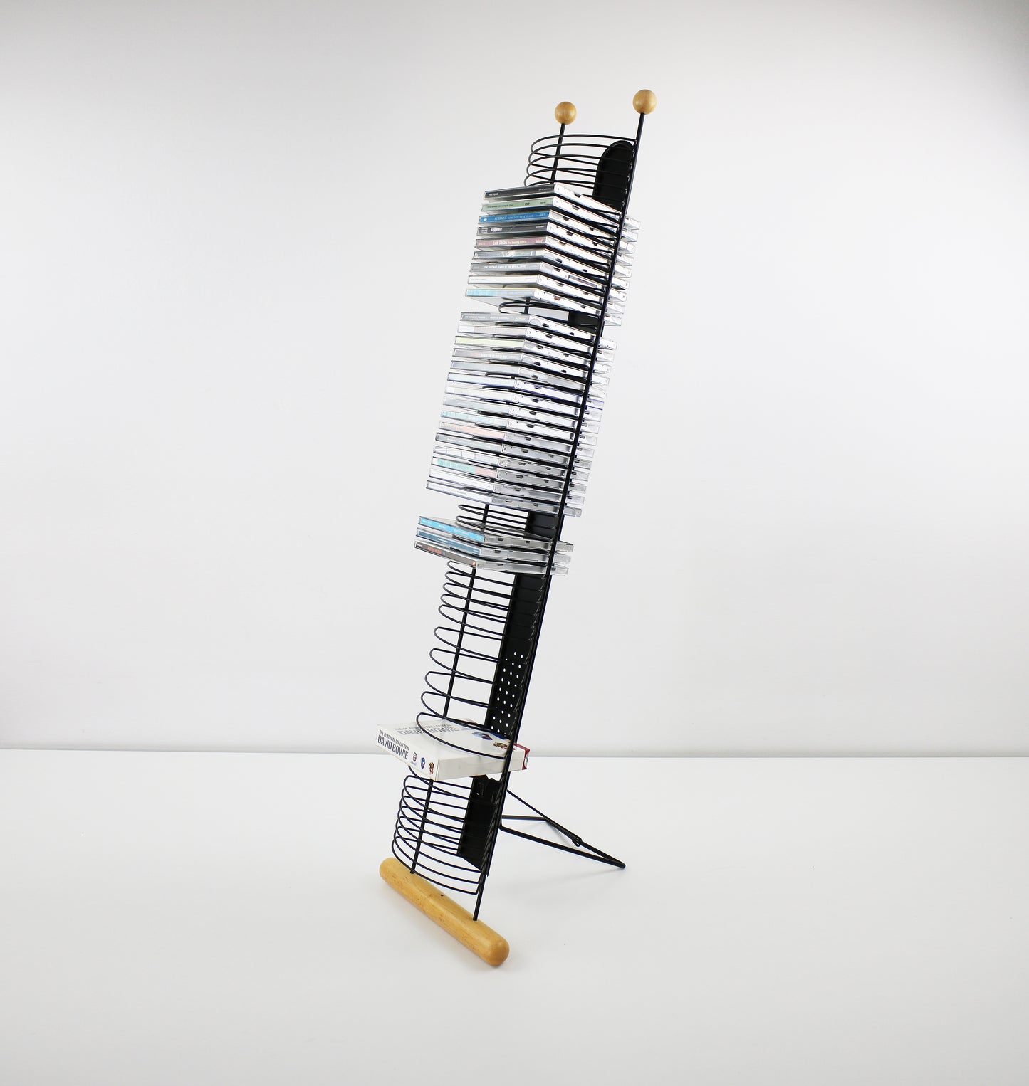 Black metal and beech CD tower - 1990s