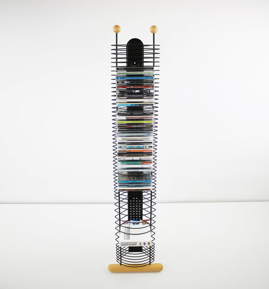Black metal and beech CD tower - 1990s