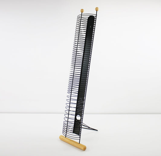 Black metal and beech CD tower from the 1990s