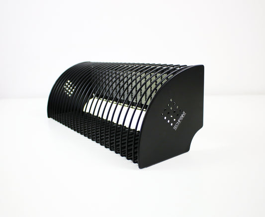 Techpoint CD storage rack in black metal with perforation - 1990s