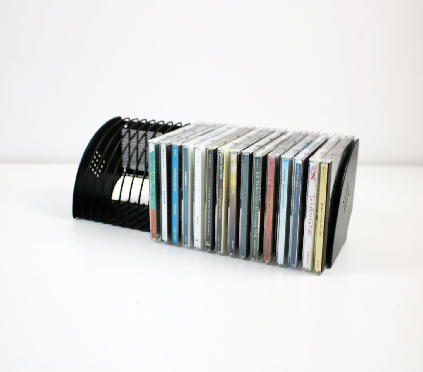 Techpoint CD storage rack in black metal with perforation - 1990s