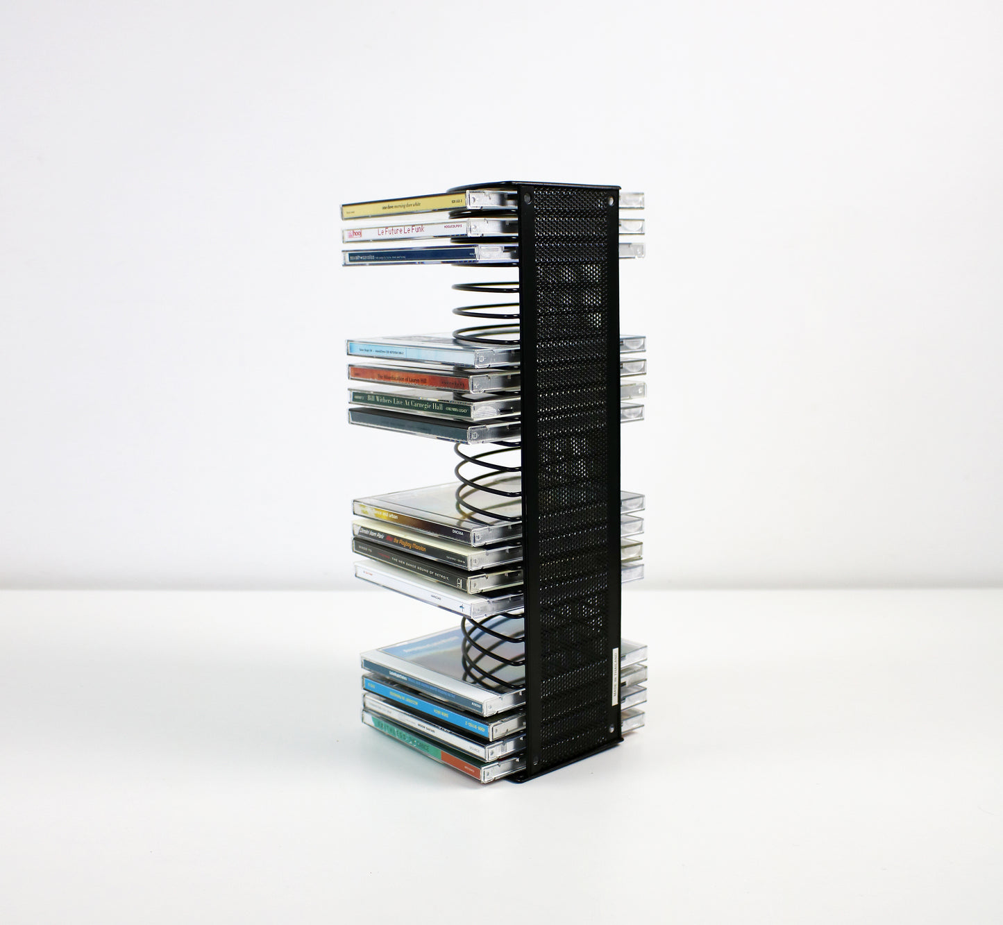 Techpoint CD storage rack in black metal with perforation - 1990s