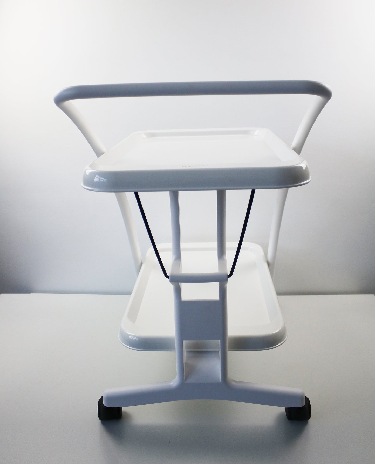 1994 bar cart / trolley by Ugolini Design for Guzzini - Italian white plastic unused stock