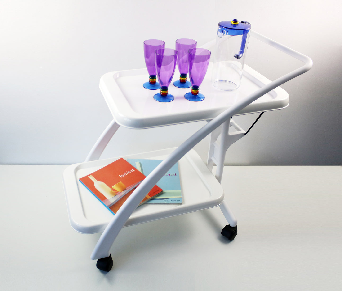 1994 bar cart / trolley by Ugolini Design for Guzzini - Italian white plastic unused stock