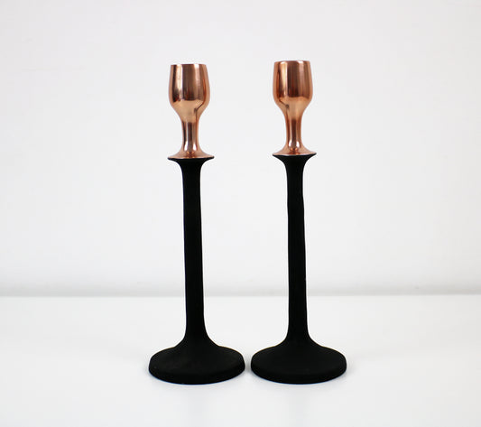 Copper and black John Lewis Scandi style candlestick pair