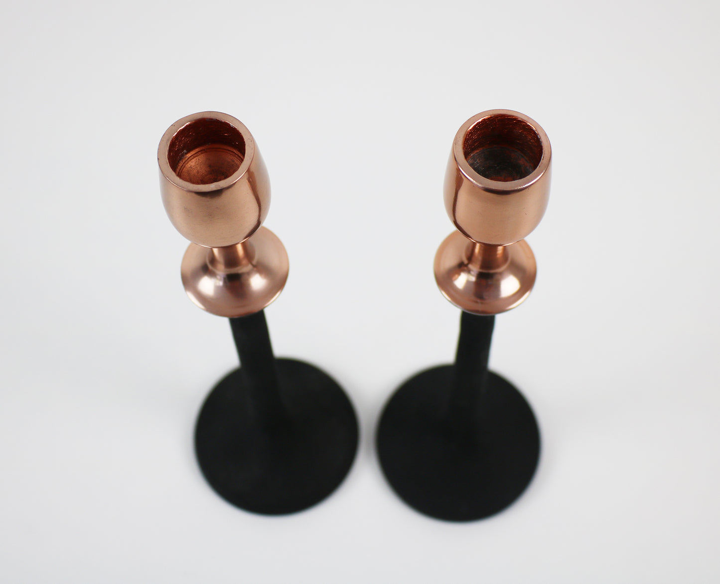 John Lewis Scandi style candlestick pair - copper and black