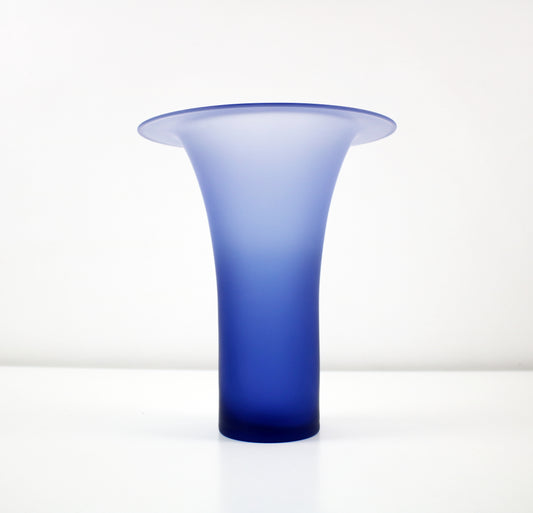 Satin frosted blue glass trumpet vase - 24cm
