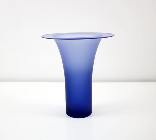 Satin frosted blue glass trumpet vase - 24cm