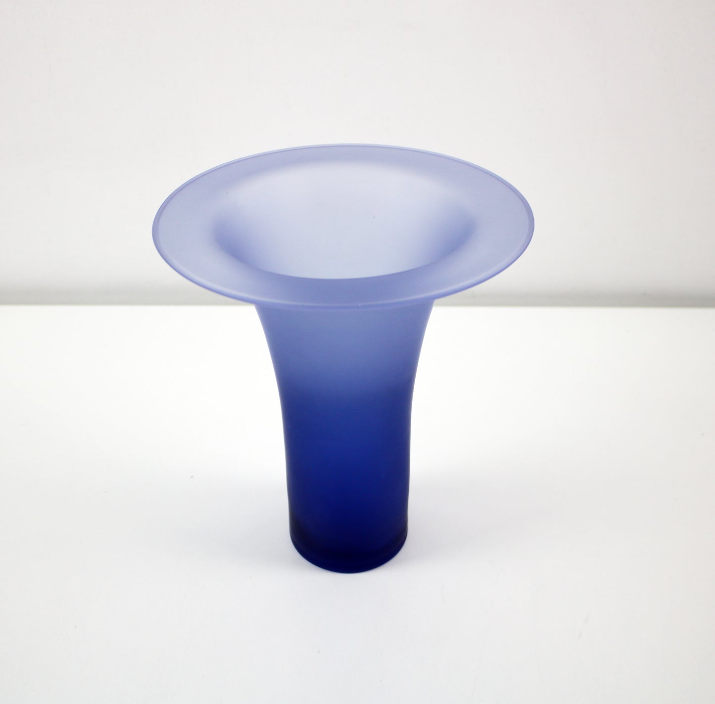 Satin frosted blue glass trumpet vase - 24cm