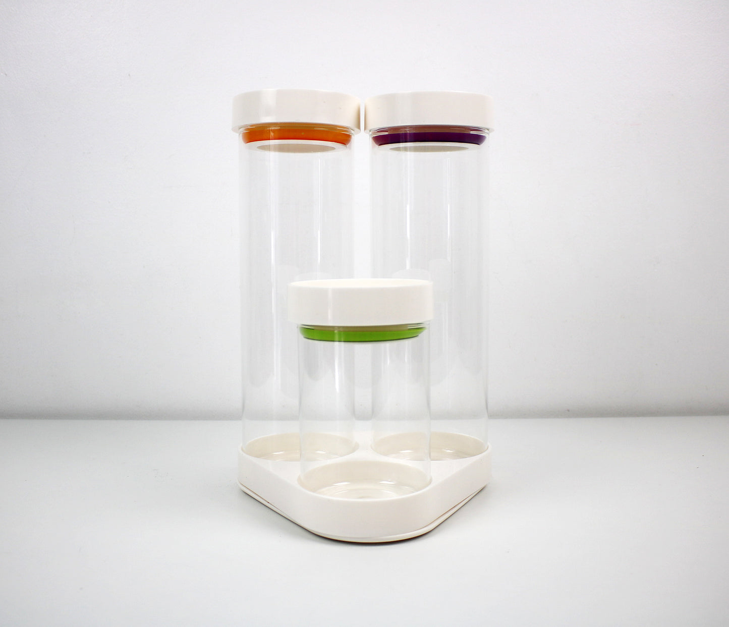 Joseph Joseph glass and plastic container set on swivel base - preloved and retired