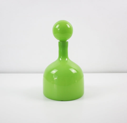 Large green glass decanter with glass ball stopper