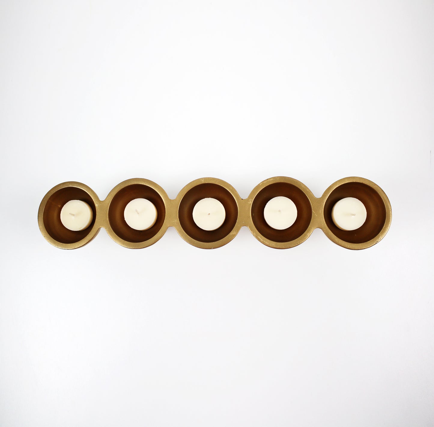 Contemporary preloved tealight candle holder - gold metal