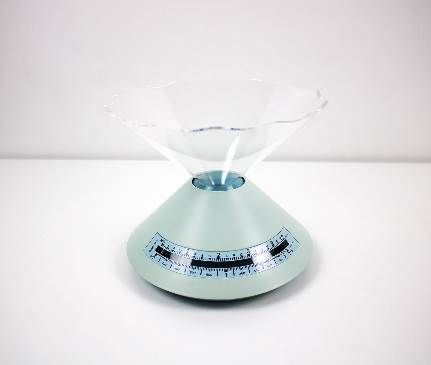Ennio Pasini for Guzzini postmodern Dolly kitchen scales in pale blue acrylic