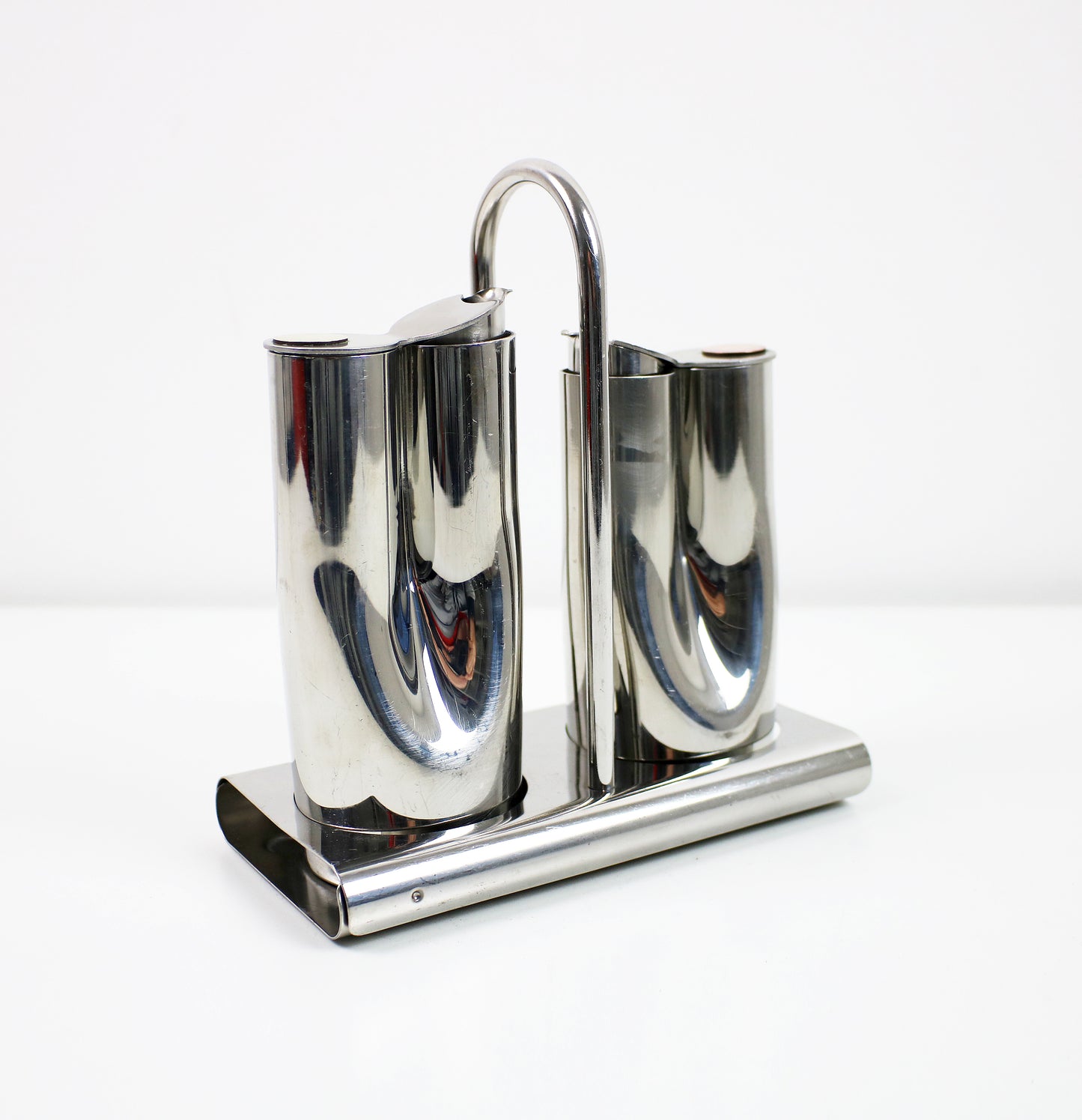 Italian Italy Stella prodotti cruet set modernist stainless steel brass and copper 1970s space age design