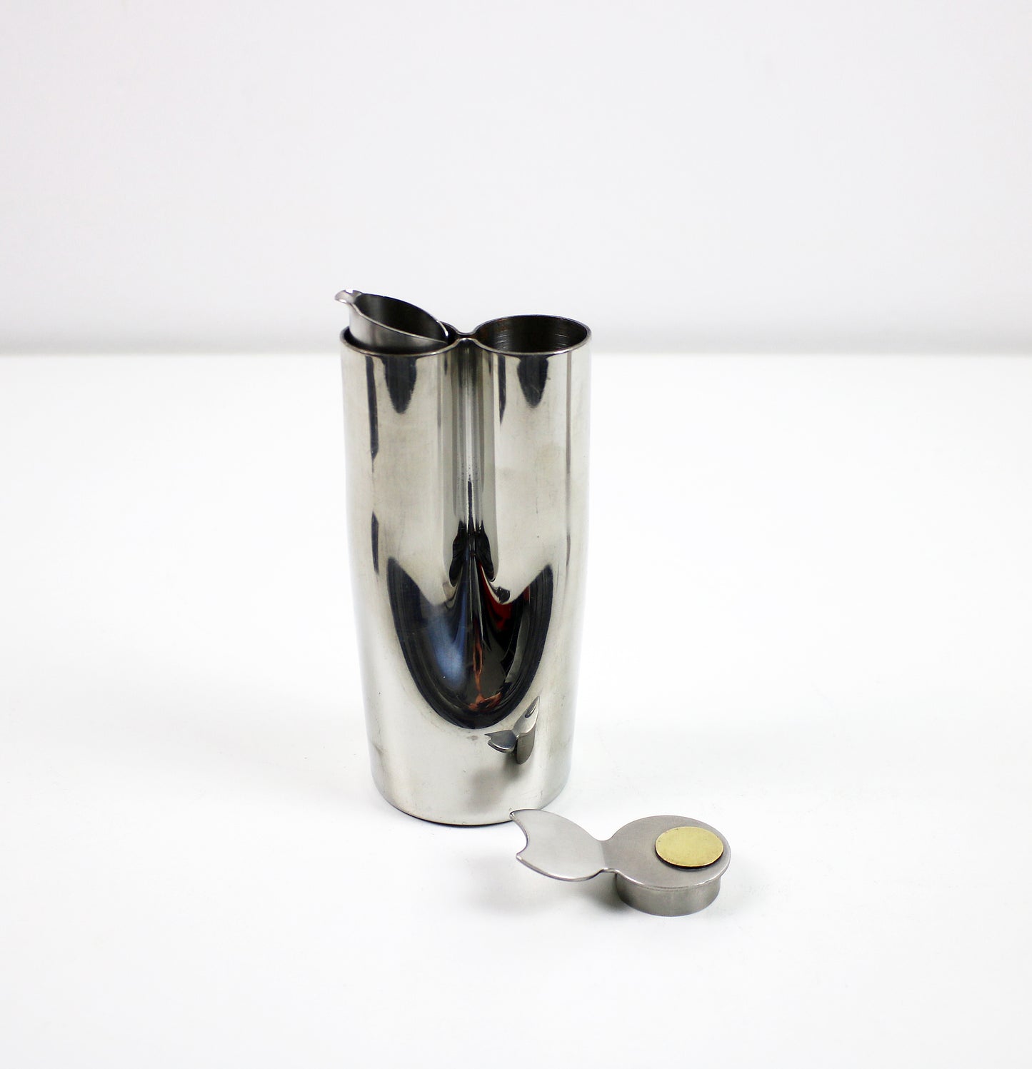 Vintage Italian dressing cruet set in stainless steel, brass and copper by Stella