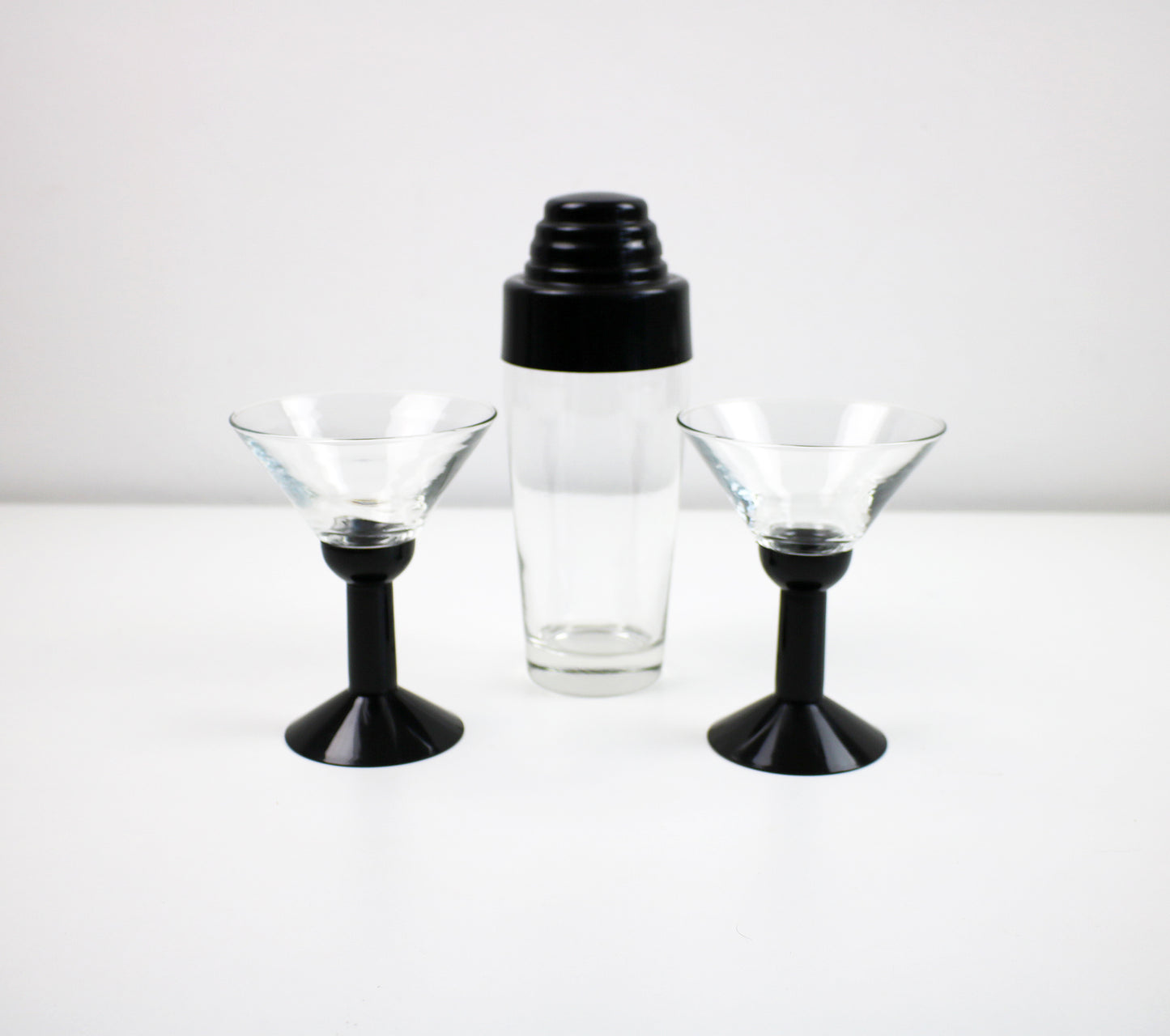 C Jørgensen for Bodum - Pairs of 1980s Oktett glass and plastic martini cocktail glasses