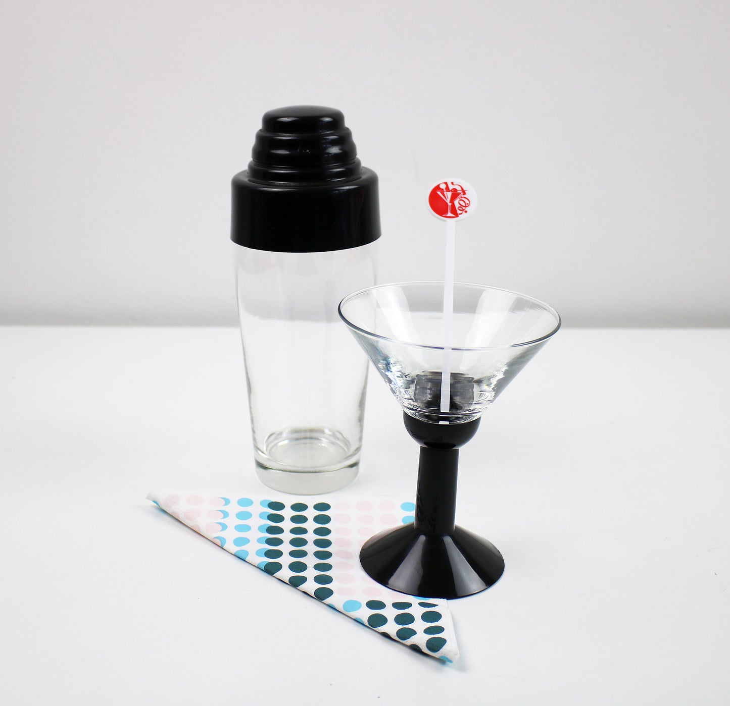 C Jørgensen for Bodum - Pairs of 1980s Oktett glass and plastic martini cocktail glasses