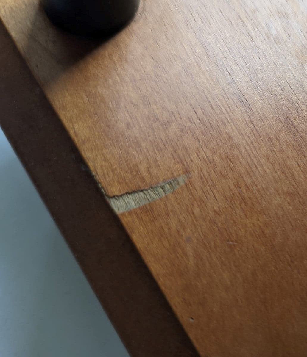 Cherry veneer and black metal media unit 1990s design