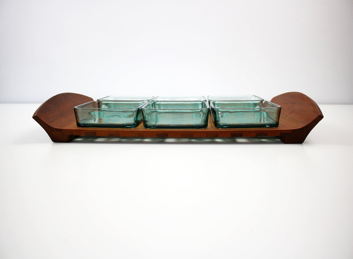 Jens Quistgaard Dansk Designs lattice teak and glass dish serving tray Signed JHQ