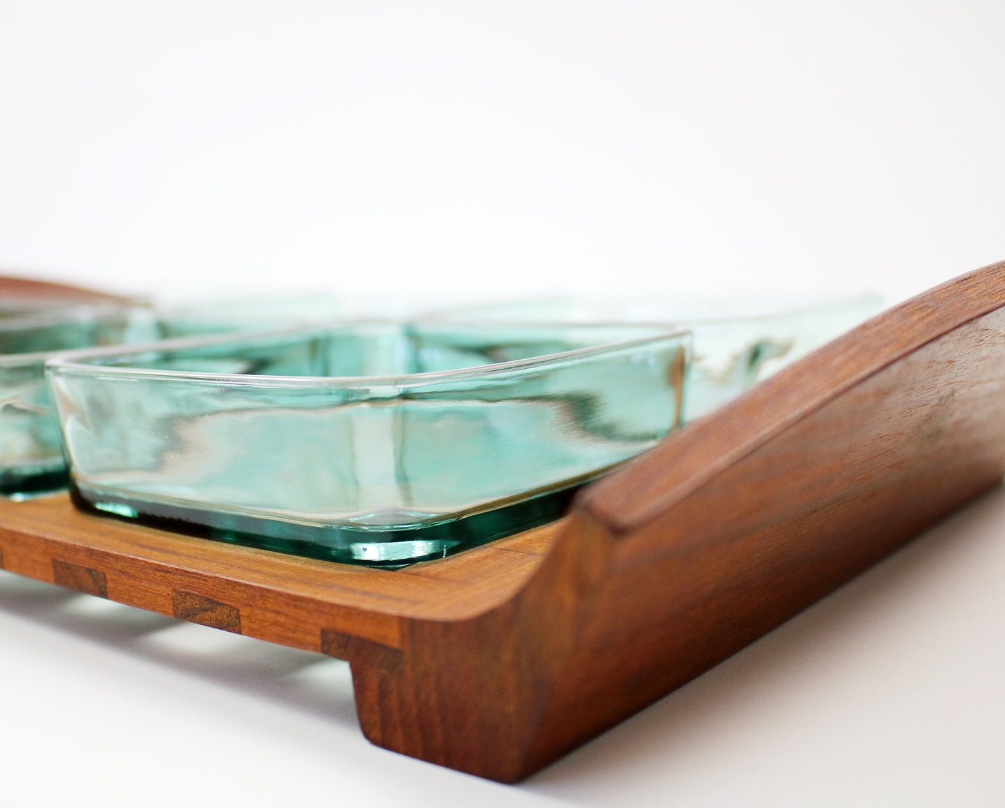 Jens Quistgaard Dansk Designs lattice teak and glass dish serving tray Signed JHQ
