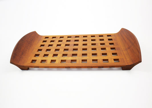 Jens Quistgaard Dansk Designs lattice teak and glass dish serving tray Signed JHQ