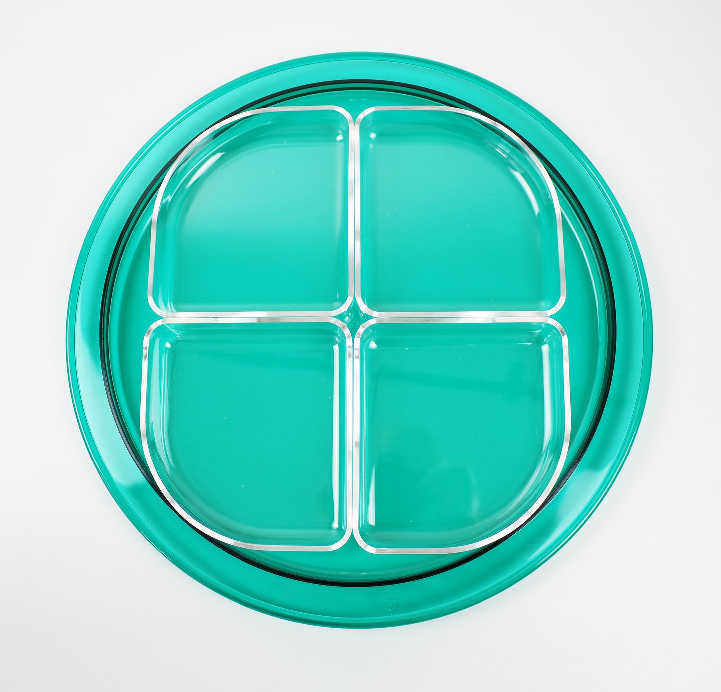 1990s Italian hors d'oeuvres serving tray in clear and clear emerald green lucite by Guzzini - Ninfea range