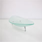 early 2000s elliptical frosted glass fruit bowl dish with metal atomic feet 