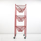 Preloved 3 tier fruit basket vegetable trolley - atomic revival red coated steel - late 20th century