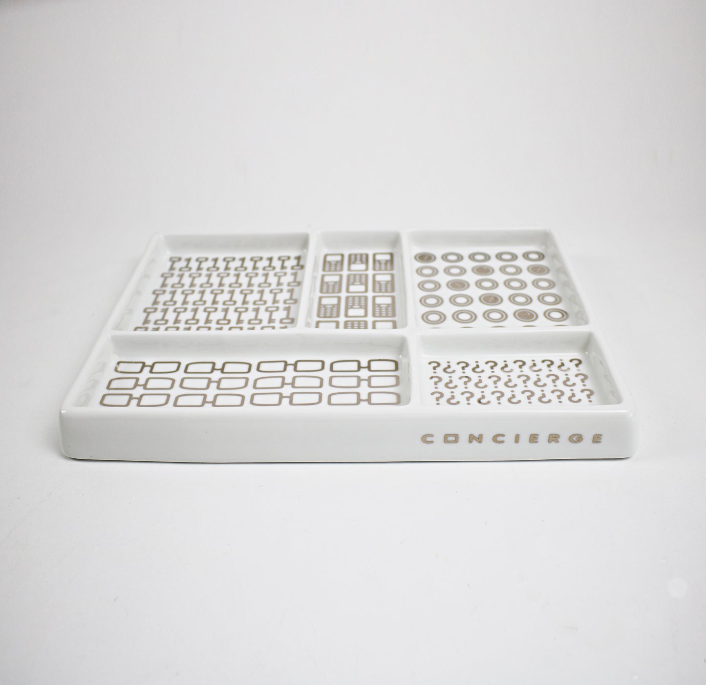 seletti concierge tray in white and silver ceramic with compartments