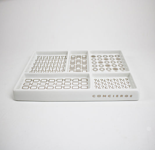 seletti concierge tray in white and silver ceramic with compartments