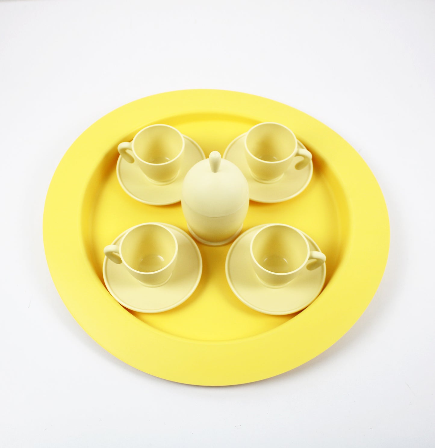 1990s  Guzzini Zaza postmodern 4 person coffee set on tray by Angletti and Ruzza
