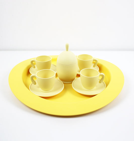 1990s  Guzzini Zaza postmodern 4 person coffee set on tray by Angletti and Ruzza