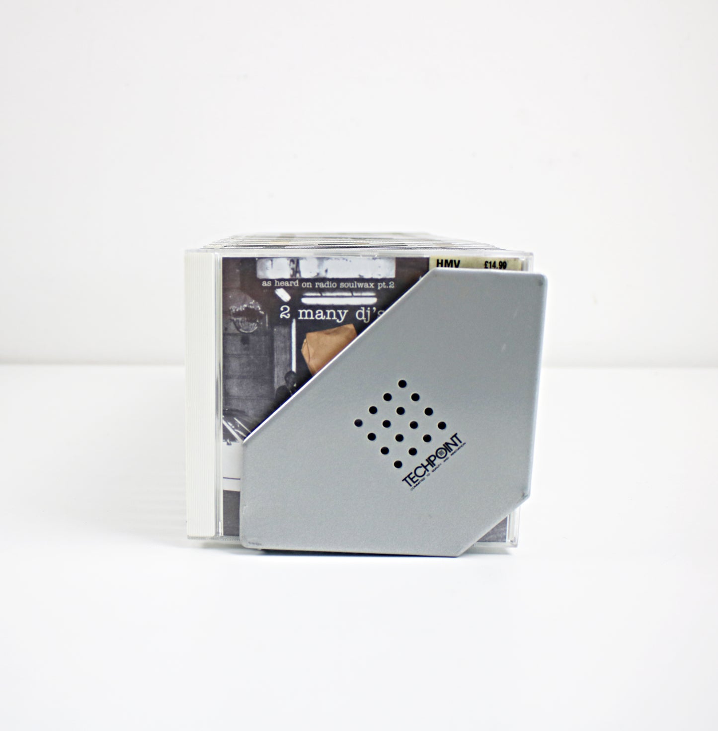 Techpoint CD storage rack in silver grey metal with perforation - 1990s Y2K
