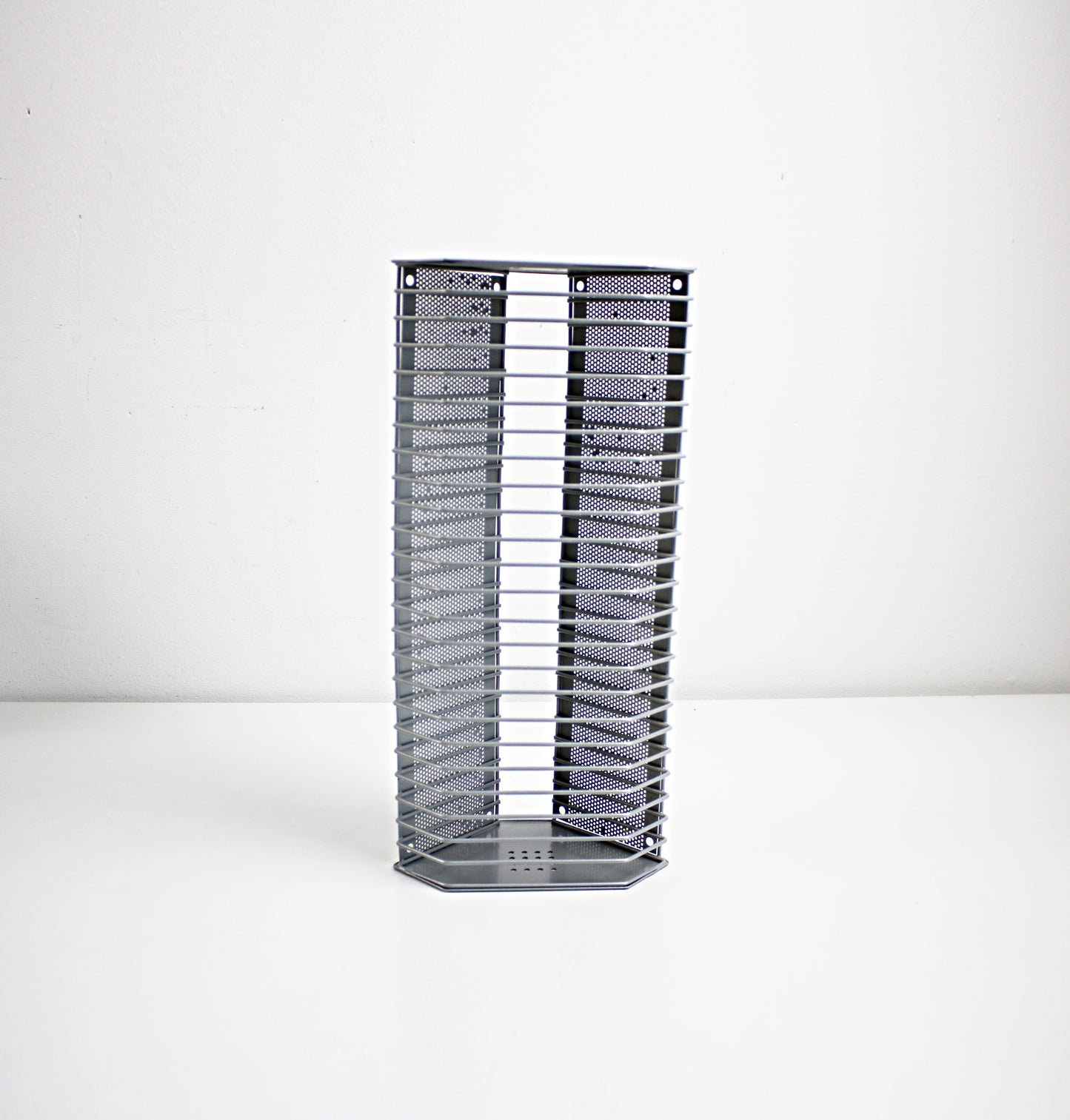 Techpoint CD storage rack in silver grey metal with perforation - 1990s Y2K