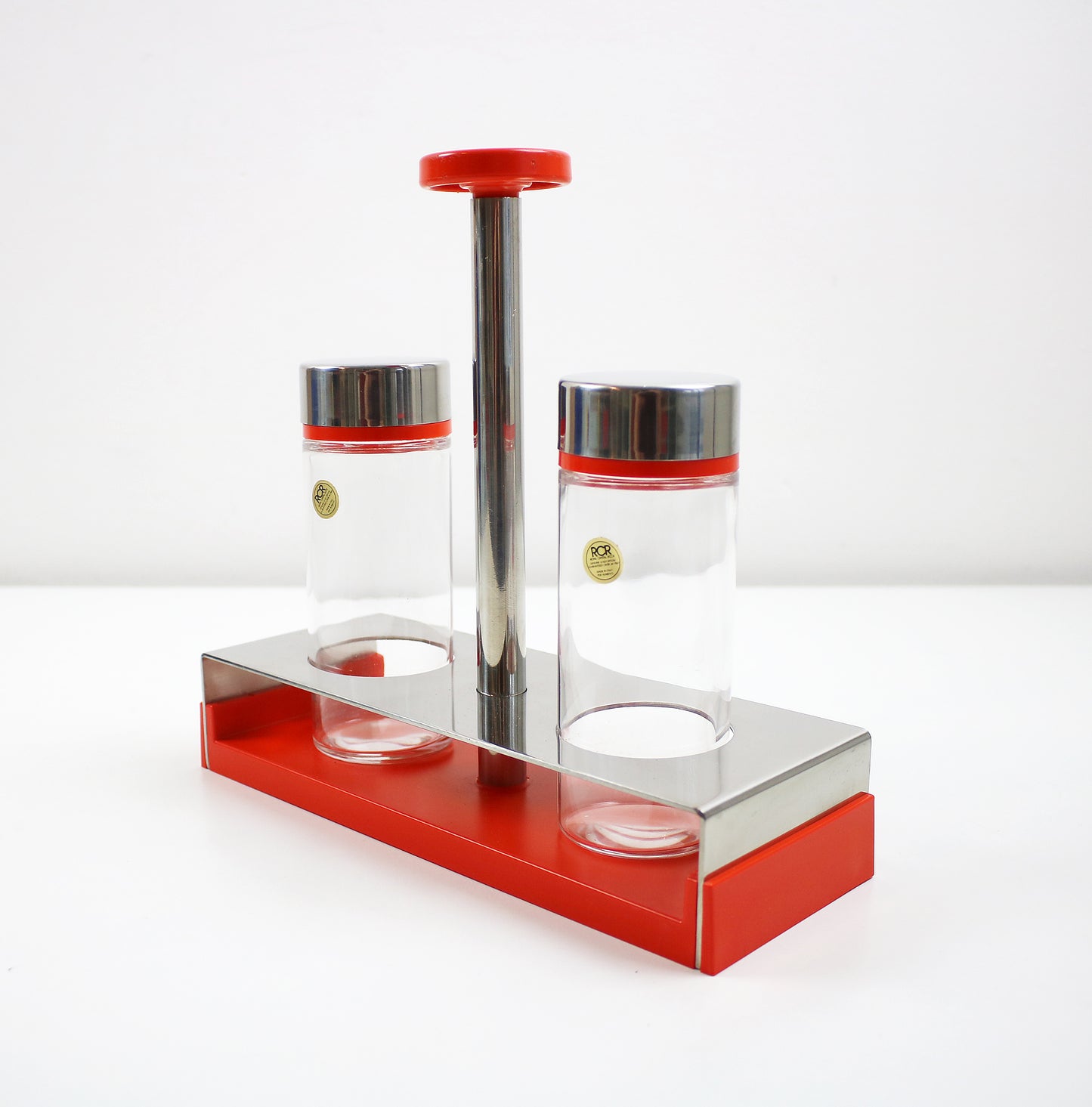 1970s Line+ABS RARE Abert containers in bright orange acrylic, glass and stainless steel 3 styles available