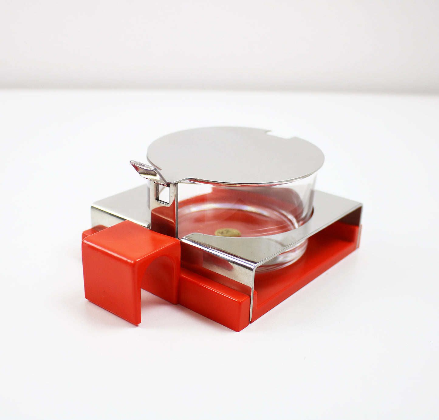 1970s Line+ABS RARE Abert containers in bright orange acrylic, glass and stainless steel 3 styles available