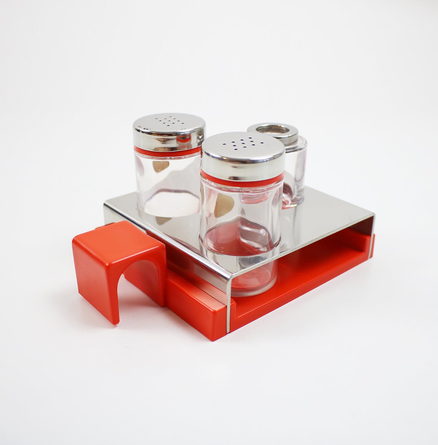 1970s Line+ABS RARE Abert containers in bright orange acrylic, glass and stainless steel 3 styles available