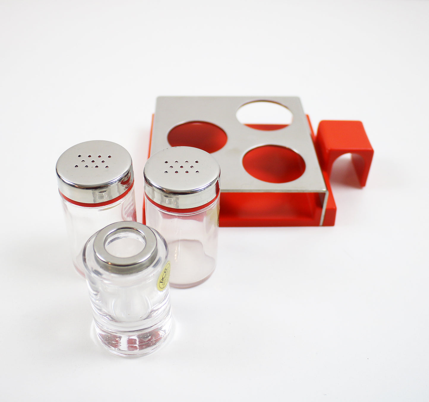 1970s Line+ABS RARE Abert containers in bright orange acrylic, glass and stainless steel 3 styles available