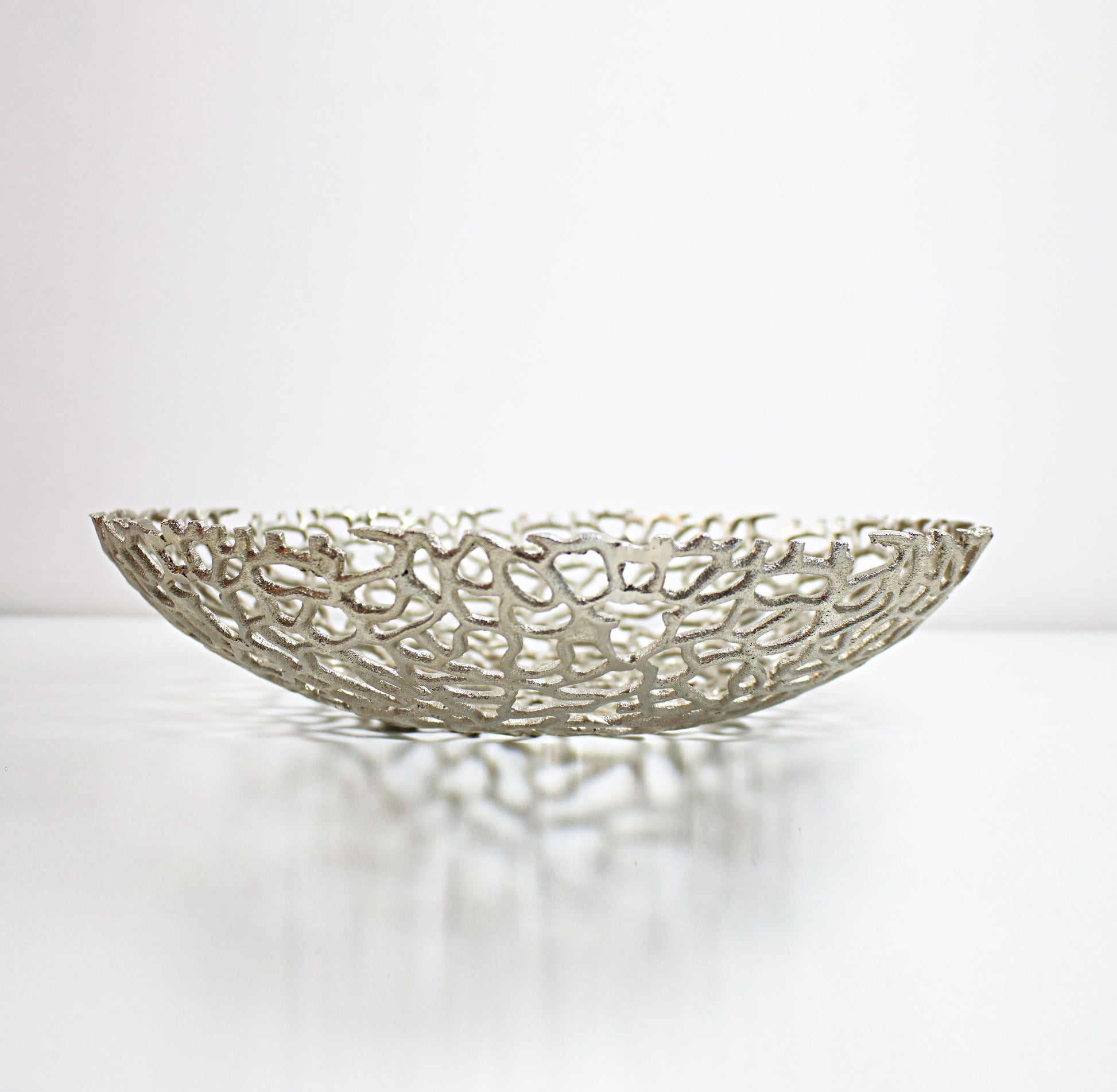 silver coral effect aluminium fruit bowl dish basket decorative