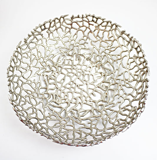 Preloved coral effect fruit platter in silver aluminium