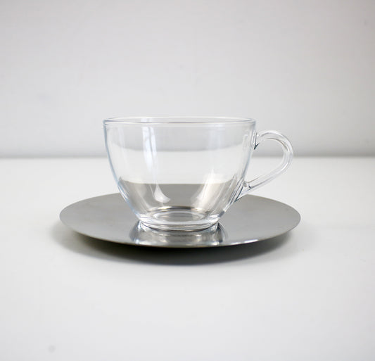 Set of 6 preloved Bodum glass teacups large coffee cups with stainless steel saucers