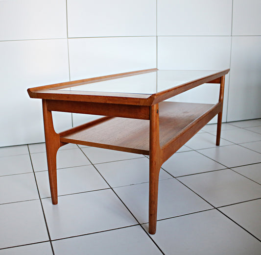 RESERVED RC - mid century glass top coffee table, jens quistgard tray, 1980s cocktail glasses