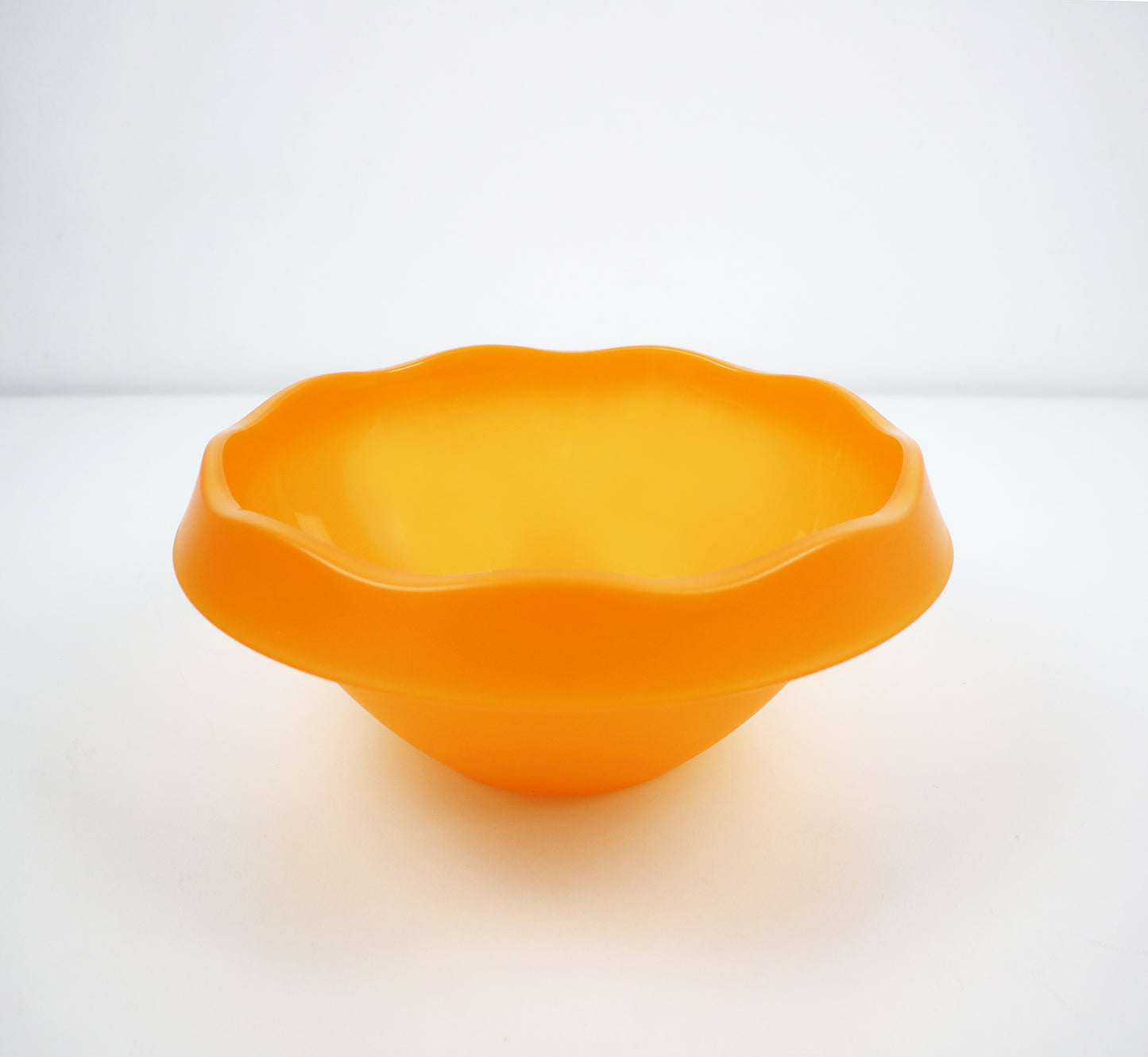 1990s post modern acrylic serving bowl in Satinato Orange - Lollipop range by Guzzini Italy. Unused stock
