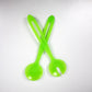 1990s post modern acrylic salad servers in Satinato Green - Lollipop range by Guzzini Italy. Unused stock