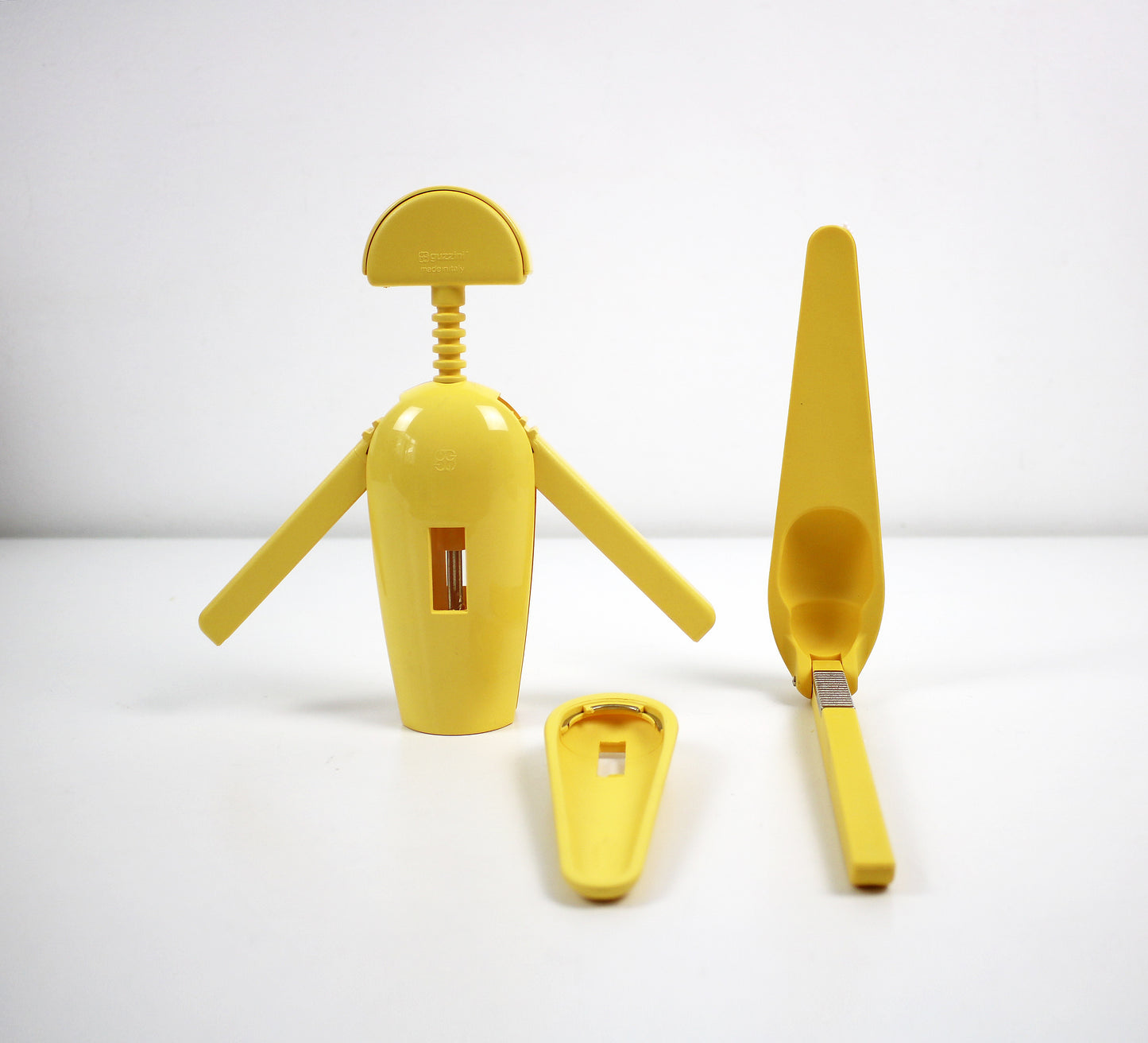 1980s Dario Foglio design bar set (Thema Progetti for Guzzini) bottle opener, corkscrew and nutcrackers