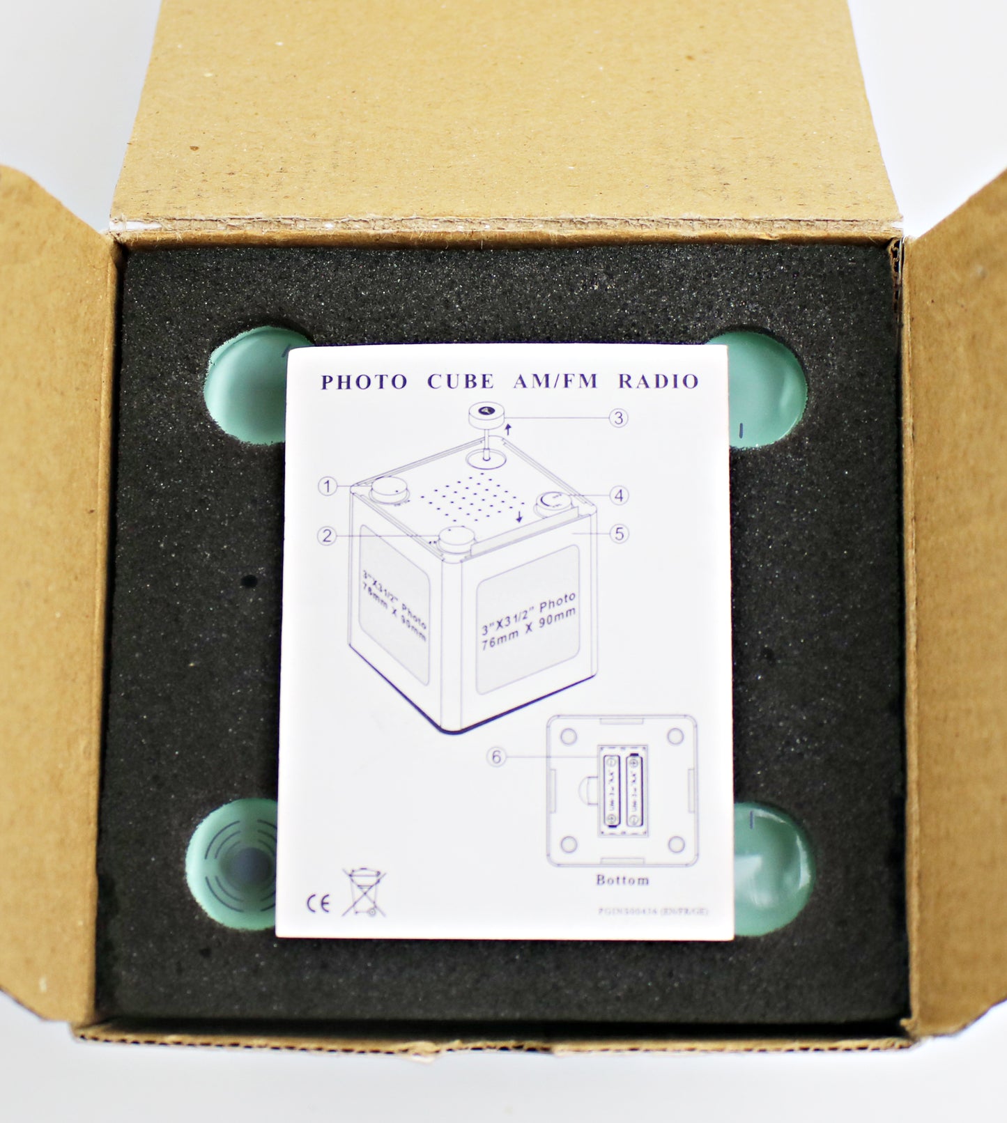 2002 Addex AD98 radio / photo cube in silver and blue lucite - rare vintage item in original box