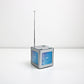 2002 Addex AD98 radio / photo cube in silver and blue lucite - rare vintage item in original box