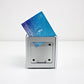 2002 Addex AD98 radio / photo cube in silver and blue lucite - rare vintage item in original box